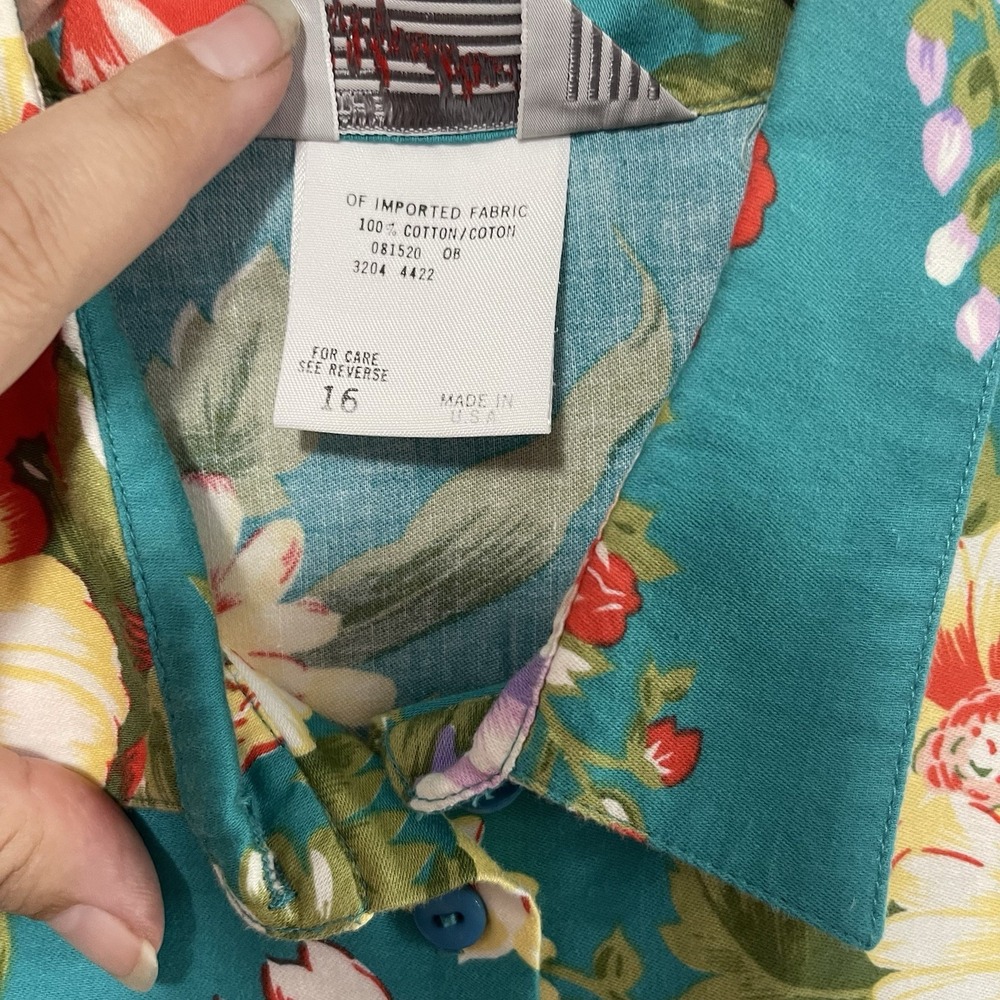 Vintage Wyndham Collection Womens Hawaiian Button Shirt Sz 16 S/M Floral Multi - Picture 4 of 6